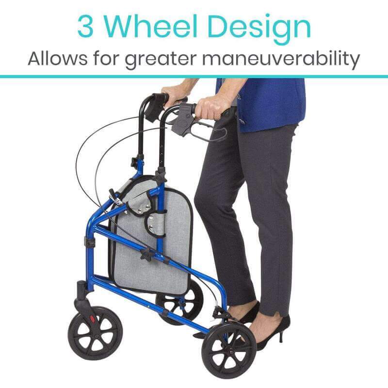 Vive Health 3 Wheel Walker Rollator - Lightweight Folding w/ Adjustable Handles