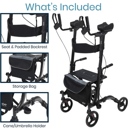 Vive Health Upright Rollator - Walker with Foldable Transport Seat