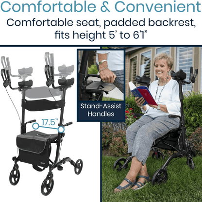 Vive Health Upright Rollator - Walker with Foldable Transport Seat