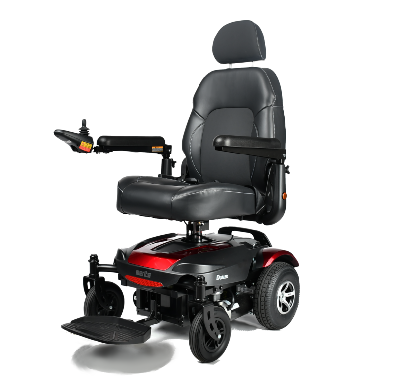 Merits P312 Dualer Compact FWD/RWD Long Distance Power Chair - 180° Swivel Seat, 300lbs Weight Capacity, w/ PU Anti-Flat Tires