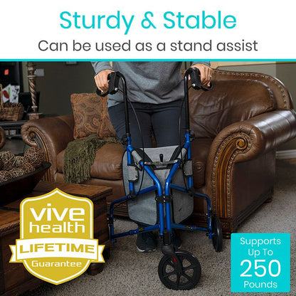 Vive Health 3 Wheel Walker Rollator - Lightweight Folding w/ Adjustable Handles