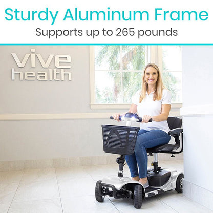 Vive Health Lightweight 4 Wheel Folding Mobility Scooter - Long Distance, Comfort Swivel Seat, w/ Anti-Flat Tires For Seniors