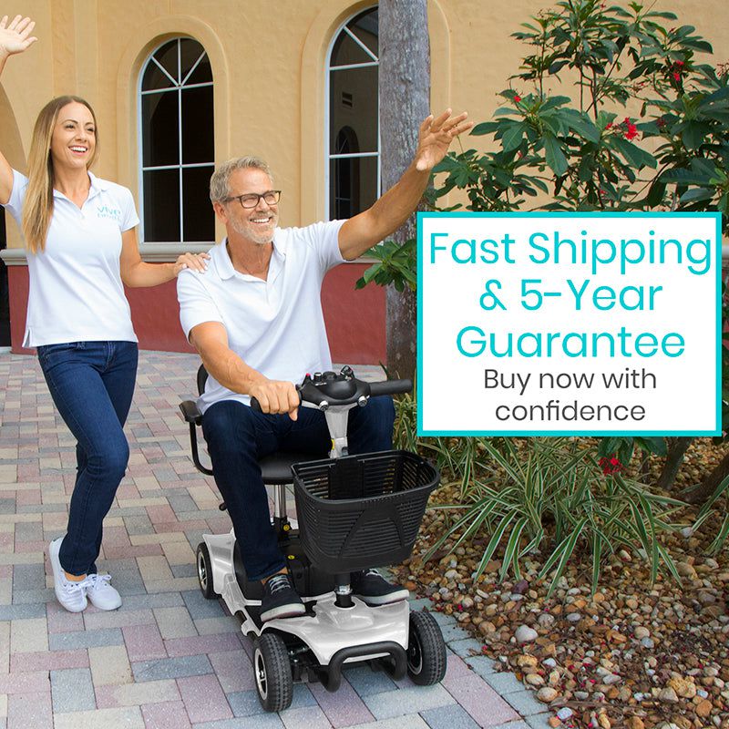 Vive Health Lightweight 4 Wheel Folding Mobility Scooter - Long Distance, Comfort Swivel Seat, w/ Anti-Flat Tires For Seniors