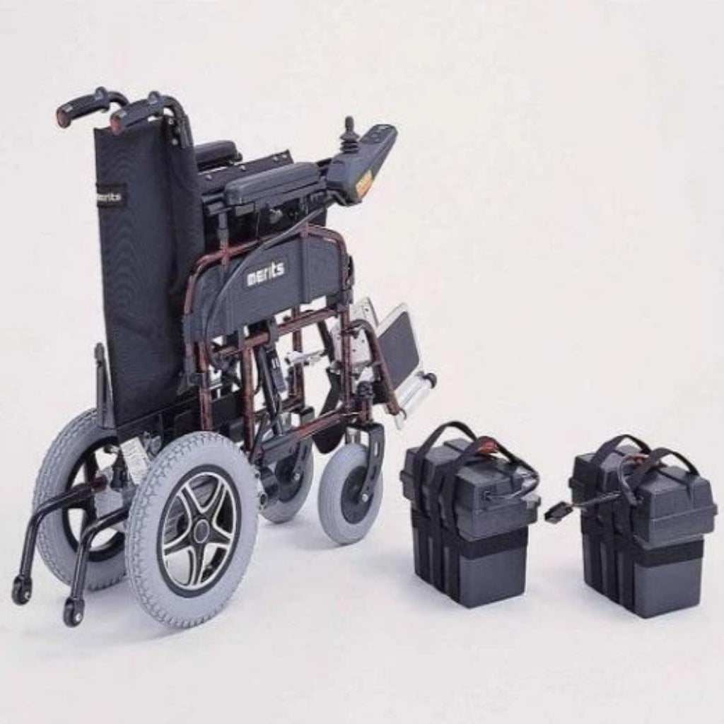 Merits Travel Ease P101 Long Distance Lightweight Folding Power Wheelchair  - 300 Lbs Weight Capacity, w/ Anti Flat Tires