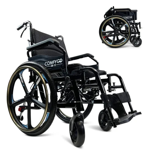ComfyGO X-1 Manual Lightweight Wheelchair (17.5″ Wide Seat)